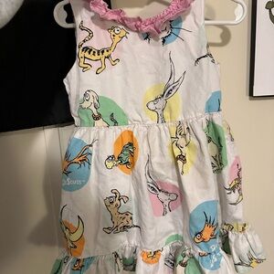 Dr. Seuss White Dress with Pink Ruffle and Pastel Circles